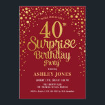 Invitation Surprise 40e fête d'anniversaire - Rouge & Or<br><div class="desc">Invitation surprise 40e anniversaire de fête. Design élégant en or rouge foncé et faux parties scintillant. Comprend des polices de caractères et des confettis stylisés. Message-moi si vous avez besoin d'âge personnalisé.</div>