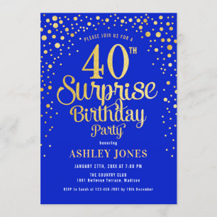 Invitation Surprise 40e fête d'anniversaire - Royal Blue & Go