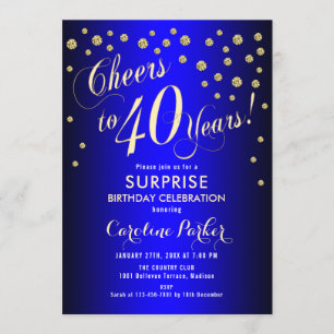 Invitation Surprise 40e fête d'anniversaire - Royal Blue Gold