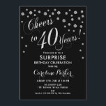 Invitation Surprise 40e fête d'anniversaire - Silver Black<br><div class="desc">Surprise 40th Birthday Party Invitation Design élégant avec fausse parties scintillant argent et noir. Comprend une police de script et des confettis. Salut à 40 ans ! Message-moi si vous avez besoin d'un âge personnalisé.</div>