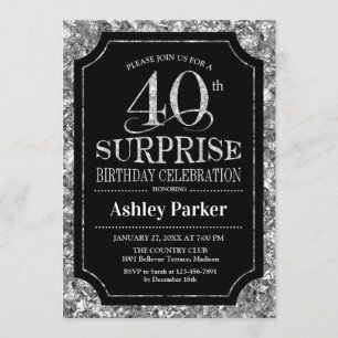Invitation Surprise 40e fête d'anniversaire - Silver Black