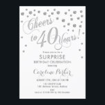 Invitation Surprise 40e fête d'anniversaire - Silver White<br><div class="desc">Surprise 40th Birthday Party Invitation Design élégant avec fausse parties scintillant argent et blanc. Comprend une police de script et des confettis. Salut à 40 ans ! Message-moi si vous avez besoin d'un âge personnalisé.</div>