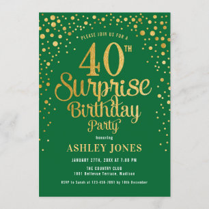 Invitation Surprise 40e fête d'anniversaire - Vert & Or
