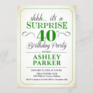 Invitation Surprise 40e fête d'anniversaire - White Green
