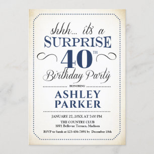 Invitation Surprise 40e fête d'anniversaire - White Navy