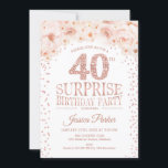 Invitation Surprise 40e fête d'anniversaire - White Rose Gold<br><div class="desc">Surprise 40ème anniversaire invitation pour les femmes. Elégante carte invitation florale en or rose blanc,  rose vif et faux parties scintillant. Caractéristiques police de script de typographie et lettres de losange. Parfait pour une fête surprise anniversaire adulte.</div>
