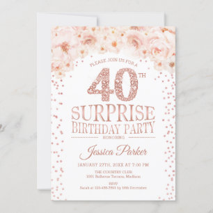 Invitation Surprise 40e fête d'anniversaire - White Rose Gold