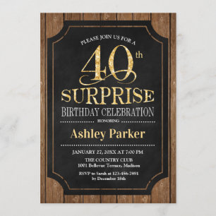 Invitation Surprise 40e fête d'anniversaire - Wood Gold