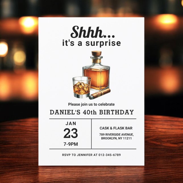 Invitation Surprise 40e Whiskey Cigar Bourbon fête d'annivers (Créateur téléchargé)