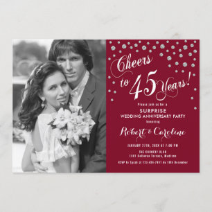 Invitation Surprise 45e anniversaire avec la photo Silver Red