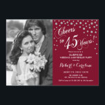 Invitation Surprise 45e anniversaire avec Photo Silver Red<br><div class="desc">Invitation avec photo pour le 45e anniversaire du Mariage surprise. Design élégant en rouge rubis avec police de caractères et confettis faux argent. Message-moi si vous avez besoin d'année personnalisée.</div>