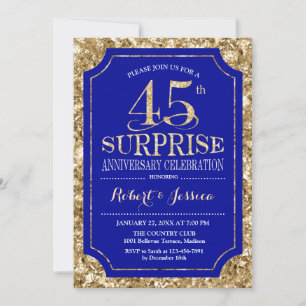 Invitation Surprise 45e anniversaire de mariage - Bleu Or