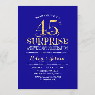 Invitation Surprise 45e anniversaire de Mariage - Blue Gold