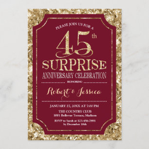 Invitation Surprise 45e anniversaire de mariage - Rouge Or