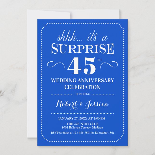Invitation Surprise 45e anniversaire de mariage - Saphir Bleu (Devant)