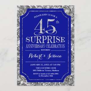 Invitation Surprise 45e anniversaire du Mariage - Argent bleu