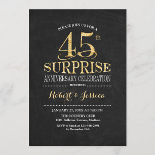 Invitation Surprise 45e anniversaire Mariage Chalkboard Gold