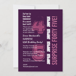 Invitation SURPRISE 45e anniversaire moderne violet et rose