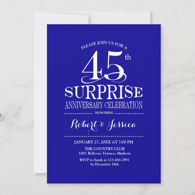 Invitation Surprise 45ème anniversaire de Mariage - Bleu Blan (Devant)