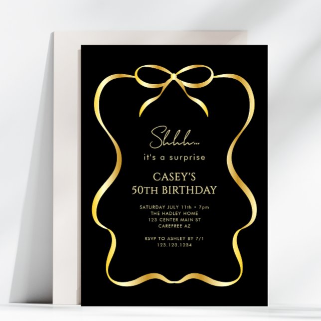 Invitation surprise 50 ans avec ruban bow doré (Créateur téléchargé)