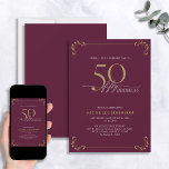 Invitation Surprise 50 & Fabuleux Anniversaire Bourgogne & Or<br><div class="desc">C'est une surprise spéciale 50ème anniversaire, et il est temps de célébrer! Veux-tu jeter le meilleur bain de la ville ? Assurez-vous qu'il commence avec le plus haut de style avec cette 50 & Fabuleux Burgundy White & Gold Calligraphy Invitation Anniversaire. Il saura donner le ton d'une célébration glamour. Cette...</div>