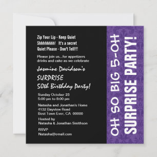 Invitation SURPRISE 50e année Anniversaire Moderne Purple Q00
