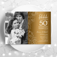 Surprise 50e anniversaire avec photo - Blanc Or
