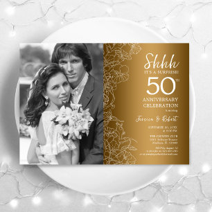 Invitation Surprise 50e anniversaire avec photo - Blanc or
