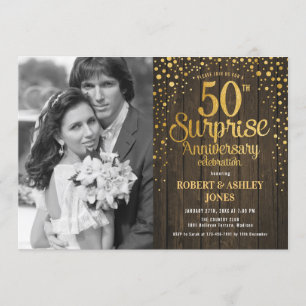 Invitation Surprise 50e anniversaire avec photo - Bois Or