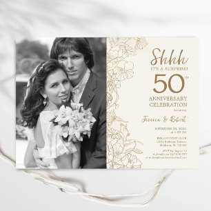 Invitation Surprise 50e anniversaire avec photo - Floral or
