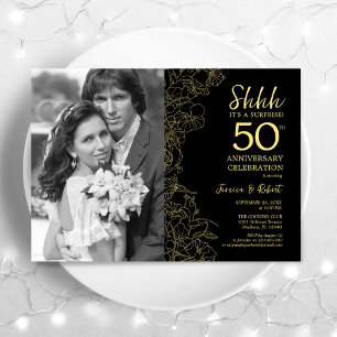 Invitation Surprise 50e anniversaire avec photo noir or