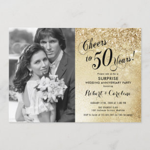 Invitation Surprise 50e anniversaire avec photo - Or