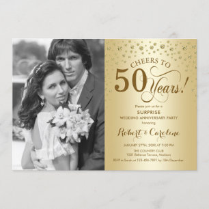 Invitation Surprise 50e anniversaire avec photo or élégant
