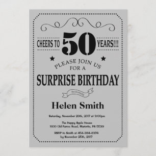 Invitation Surprise 50e anniversaire Black and Silver Grey