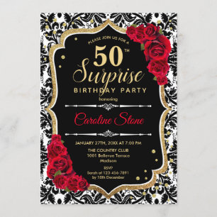 Invitation Surprise 50e anniversaire - Black Gold Red Invitat