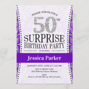 Invitation Surprise 50e anniversaire - Blanc Silver violet