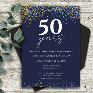 Invitation Surprise 50e anniversaire Bleu et or