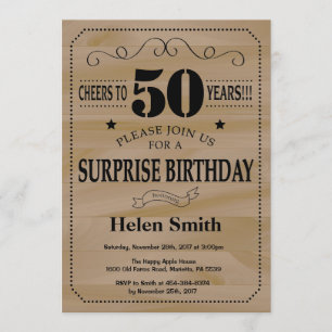 Invitation Surprise 50e anniversaire Bois rustique