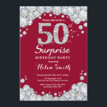 Invitation Surprise 50e anniversaire Bourgogne Rouge Argent D<br><div class="desc">Invitation surprise 50e anniversaire. Arrière - plan rouge de Bourgogne et rouge de strass argenté diamant. Élégant invitation de Bassorh Anniversaire. Anniversaire adulte. Femmes Anniversaire. Hommes Anniversaire. Pour plus de personnalisation,  cliquez sur le bouton "Customiser" et utilisez notre outil de conception pour modifier ce modèle.</div>