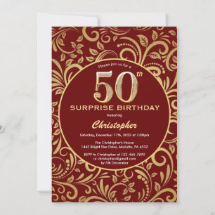 Invitation Surprise 50e anniversaire Bourgogne Rouge & Or Flo