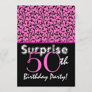 Invitation SURPRISE 50e anniversaire Bright Pink Black Swirls