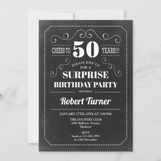 Invitation Surprise 50e anniversaire - Chalkboard (Devant)