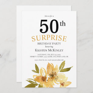 Invitation Surprise 50e anniversaire de floraison jaune noir