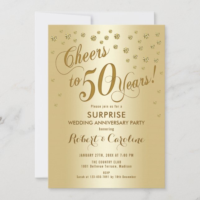 Invitation Surprise 50e anniversaire de mariage - Or (Devant)