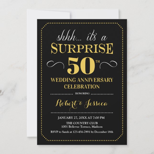 Invitation Surprise 50e anniversaire de mariage - Or noir (Devant)