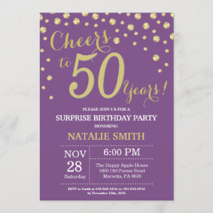 Invitation Surprise 50e anniversaire Diamant violet et or