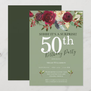 Invitation Surprise 50e anniversaire fête Rose rouge Floral