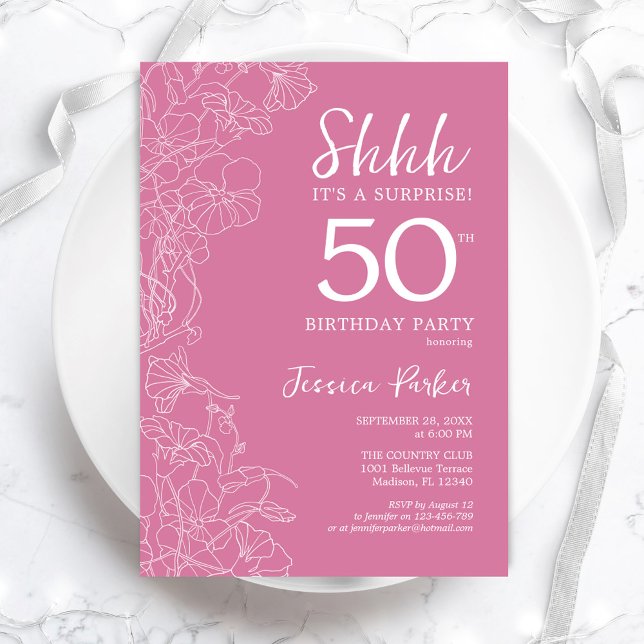 Invitation Surprise 50e anniversaire - Floral Pink (Créateur téléchargé)