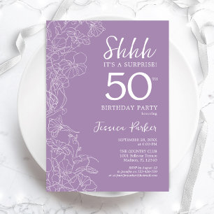 Invitation Surprise 50e anniversaire - Floral Purple