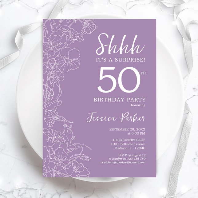 Invitation Surprise 50e anniversaire - Floral Purple (Créateur téléchargé)